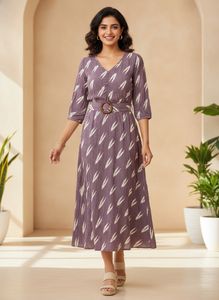 Boho Print Midi Dress with Belt