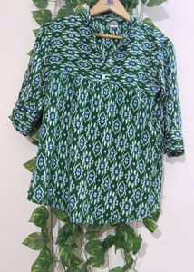 Green Ikat Print Kurta Top