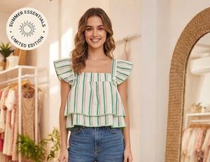 Striped Ruffle Sleeve Top