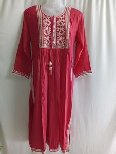 Embroidered Pink Kurti, Chanderi Cotton