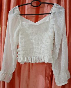 Sheer Ruffle Dot Blouse