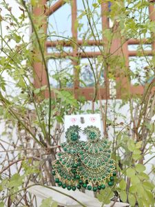 Green Peacock Dangle Earrings
