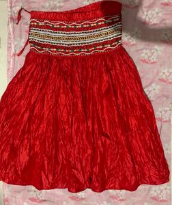 Vibrant Red Embroidered Ethnic Skirt
