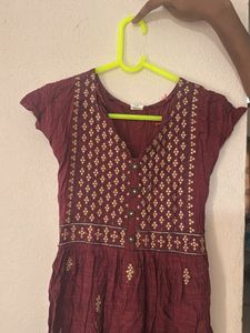 Maroon Embroidered Kurta