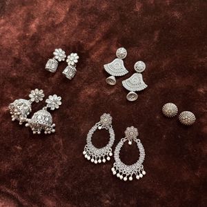 Set of 5 Oxidized Silver Earrings