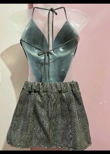 Sparkly Halter Neck Mini skirt and backless top