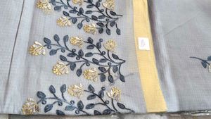 Elegant Grey Embroidered Saree