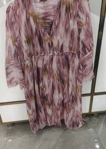 Sheer Print V-Neck Dress