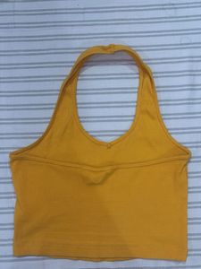 Yellow Ribbed Halter Neck Crop Top