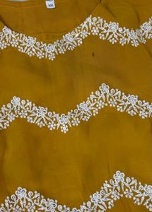 Stylish Mustard Kurta Set with White Embroidery