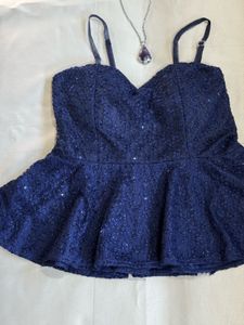 Navy Sequin Peplum Top