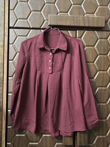 Burgundy Collared Peplum Blouse