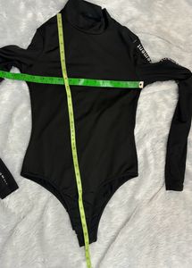 Shein Black Solid Collared Bodysuit( Women's)