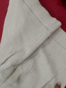 Ribbed Beige Wide Leg Pants