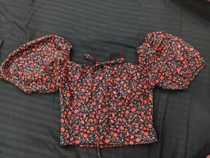 Tokyo talkies Floral Print Puff Sleeve Crop Top