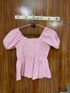 Pink Striped Peplum Top