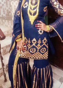 Embroidered Navy Blue Kurta sharara set