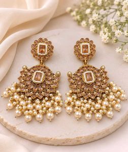 Designer Ad Crysta Jhumka Earrings with Pearls &amp; B