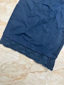 Black Straight Pants With Crochet Lace