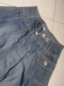 Blue Denim A-Line Skirt with Belt
