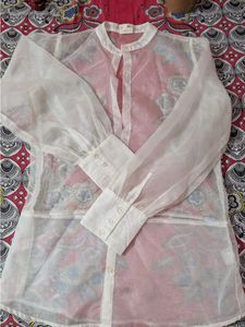 Sheer Organza Button-Up Blouse
