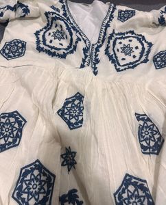 Embroidered Kurta with Blue Motifs