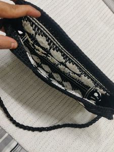 Black &amp; White Embroidered Crossbody Bag