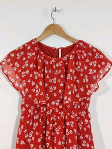 Red Printed Western Wear Dress (Women)