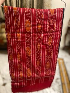Traditional Red &amp; Charcoal Grey Ikat Saree | Festi