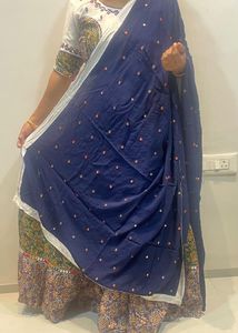 White Lehenga Choli with Multi-color Border
