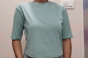 Trendy Ribbed Mint Green Top