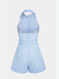 Blue Striped Halter Neck Romper