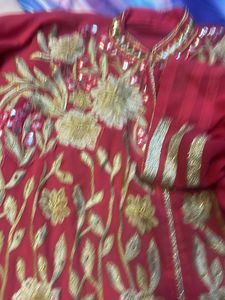 Elegant Red Kurta Set with Gold Embroidery