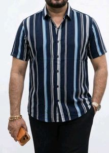 Men's Striped Navy Blue Shirt