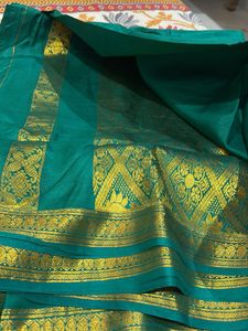 Elegant Teal Saree with Gold Border