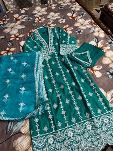 Beautiful Teal Embroidered Kurta Set