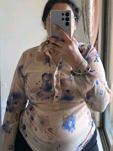 Sheer Floral Print Button-Up Shirt
