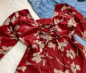 Maroon Floral Bell Sleeve Top