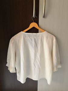 Cream Textured Button-Up Blouse