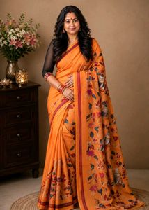 Elegant Orange Floral Print Saree