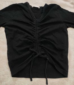 Chic Black Ruched Long Sleeve Top