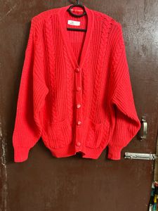 Red Cable Knit Cardigan(M)