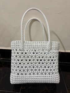 White Woven Tote Bag