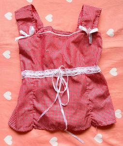 Red Gingham Corset Top with Lace Detail