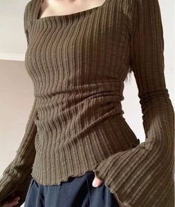 Cinched Waist Ribbed Square Neck Top