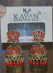 Kayan Red Lotus Jhumka Earrings
