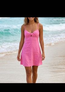 Pink Spaghetti Strap Twist Front Dress