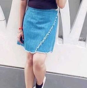 Frayed Denim Mini Skirt