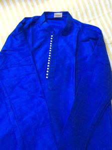 Blue Dupion Silk Solid Kurta for Men