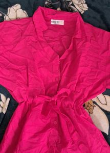 Zara Pink Button-Up Shirt Dress